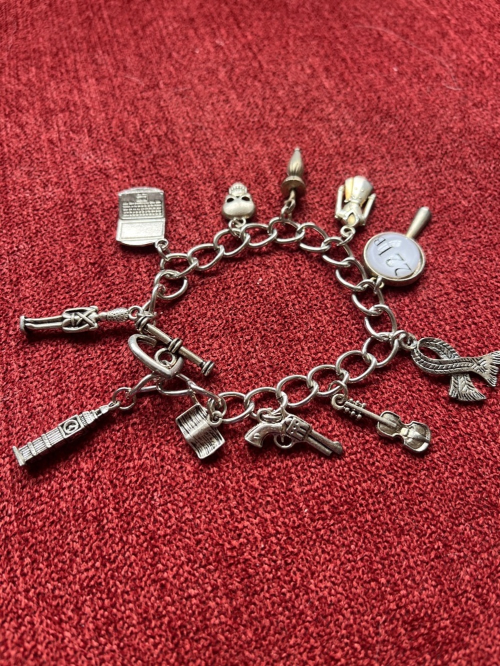 Silver Charm Bracelet with Assorted Travel & Music Charms